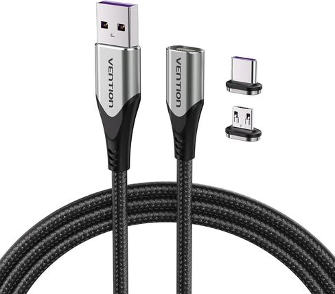 VENTION 100W Magnetic Charging Cable Type C, 90° USB C Charging Cable 3.3ft/Magnetic Phone Charger Cable for Android/Data Transfer Cable for Type C, Micro USB, Nylon-Braided Cords in Saudi Arabia