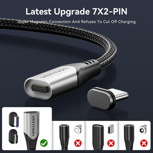 VENTION 100W Magnetic Charging Cable Type C, 90° USB C Charging Cable 3.3ft/Magnetic Phone Charger Cable for Android/Data Transfer Cable for Type C, Micro USB, Nylon-Braided Cords in Saudi Arabia