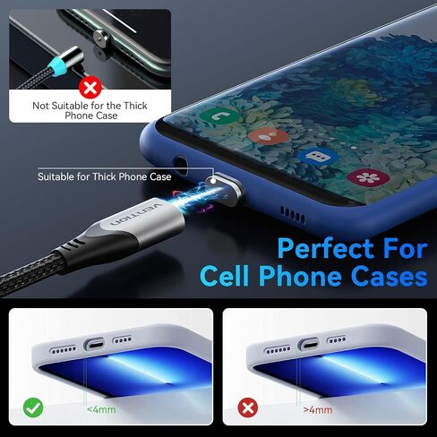 VENTION 100W Magnetic Charging Cable Type C, 90° USB C Charging Cable 3.3ft/Magnetic Phone Charger Cable for Android/Data Transfer Cable for Type C, Micro USB, Nylon-Braided Cords in Saudi Arabia