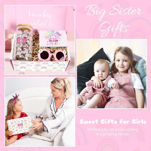 Big Sister Gifts for Girls, 3PCS Big Sister Gift Includes 12 oz Pink Sister Cup Sunglasses Bracelet Sibling Gift From New Baby, Big Sister Announcement Gifts for Girls Age 2-8 in Kuwait
