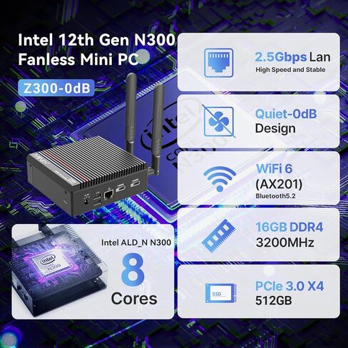 MINIX Z100-0dB Fanless Mini PC, Intel 12th Gen N100, 8GB DDR4/256GB PCIe 3.0 X4 SSD/4K Dual Display/2.5G LAN/Windows 11 Pro/Auto Power On/for Home/Office/Industrial and Commercial. in Saudi Arabia