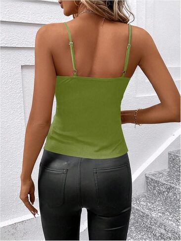 SweatyRocks Women's Twist Wrap V Neck Spaghetti Strap Ruched Camisole Tank Top in Saudi Arabia