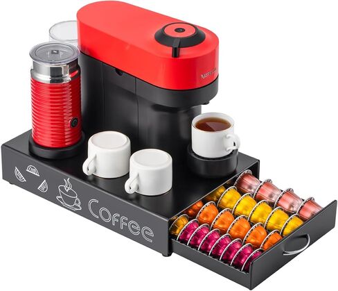 FlagShip for Vertuo Pod Holder Coffee Pod Storage for Nespresso Pod Organizer Black Metal Fits All Size Vertuo Pods in Kuwait