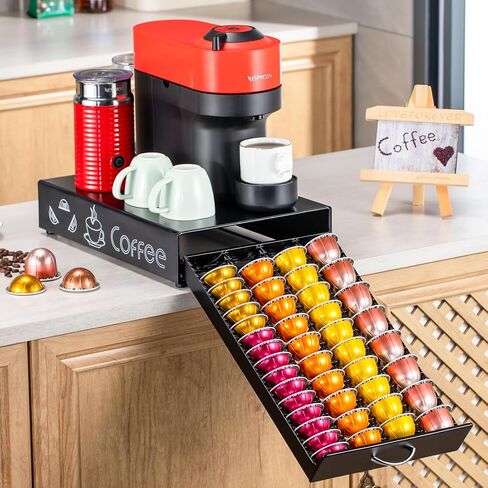 FlagShip for Vertuo Pod Holder Coffee Pod Storage for Nespresso Pod Organizer Black Metal Fits All Size Vertuo Pods in Kuwait