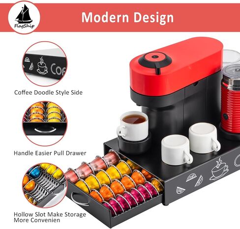 FlagShip for Vertuo Pod Holder Coffee Pod Storage for Nespresso Pod Organizer Black Metal Fits All Size Vertuo Pods in Kuwait