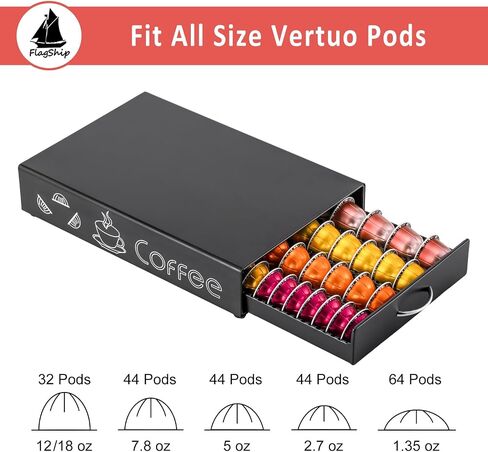 FlagShip for Vertuo Pod Holder Coffee Pod Storage for Nespresso Pod Organizer Black Metal Fits All Size Vertuo Pods in Kuwait