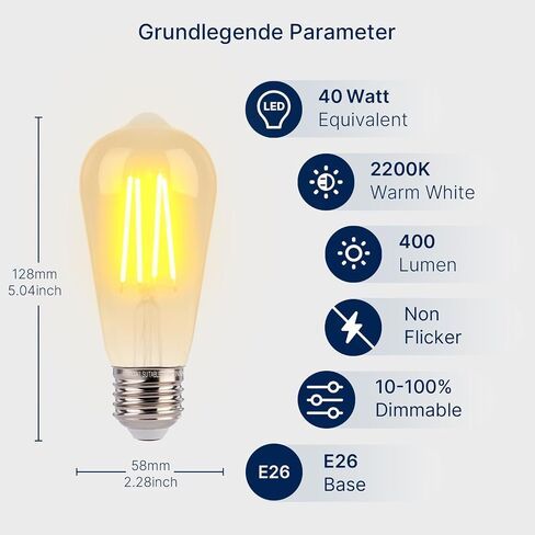 FLSNT 40W Equivalent LED Edison Bulbs with Amber Glass, 4W ST19 Dimmable Vintage LED Light Bulbs for Pendant Light, 90+ High CRI, 2200K Warm White, 400LM, E26 Base, 6 Pack in Kuwait
