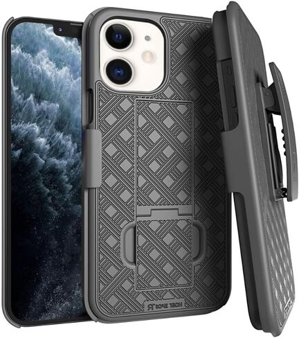 for Apple iPhone 11 Case with Belt Clip Holster, Kickstand Slim Cover Phone Case for iPhone 11 - Black in Saudi Arabia