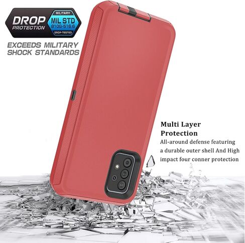Galaxy A52 5G Case - Military Drop Shockproof Armor Heavy Duty Rugged 3 in 1 Protection Cover for Galaxy A52 5G (Red+Black) in Saudi Arabia