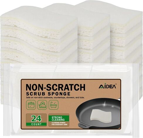 AIDEA Sponges Kitchen, Non-Scratch Scrub Sponges, 24Count, Sponges for Non-Stick Cookware, Kitchen Sponges for Dishes, Cleans Fast Without Scratching, Cleaning Sponge for Kitchen, Bathroom, Household in Kuwait