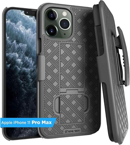 for Apple iPhone 11 Case with Belt Clip Holster, Kickstand Slim Cover Phone Case for iPhone 11 - Black in Saudi Arabia