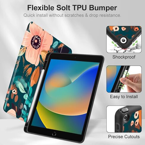 May Chen Case for iPad 10.2 Inch 2021 2020 2019 iPad 9th/8th/7th Generation with Pencil Holder, Slim Stand Protective Case with Soft TPU Back, Auto Sleep/Wake Cover, Abstract Florals in Saudi Arabia