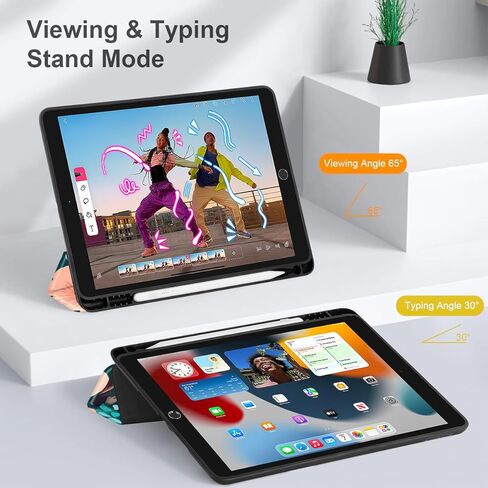 May Chen Case for iPad 10.2 Inch 2021 2020 2019 iPad 9th/8th/7th Generation with Pencil Holder, Slim Stand Protective Case with Soft TPU Back, Auto Sleep/Wake Cover, Abstract Florals in Saudi Arabia