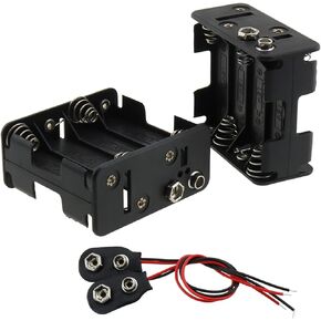 Battery Holder 2Set 8x1.5V AA Thicken Battery Box with T Type Wired Battery Clip Standard Snap Connector, Battery Case