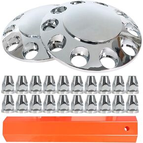 Chrome Front Hub Cover Wheel Axle Cover Center Caps Kit with 33mm Lug Nut Covers Replacement for 20 in & 22.5 in & 24.5 in Semi Truck Wheels