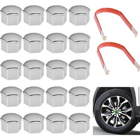 20 Pcs 17mm Chrome Wheel Lug NUT Bolt Cover CAPS Replacement for VW Skoda Audi BMW Mercedes with Removal Tools(Silver)