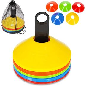 Get Out! Soccer Agility Training Marker Cones Set - 50 Pack Color Agility Cones with Stand and Carrying Bag - for Sports Training, Football, Basketball, Coaching, Practice Equipment