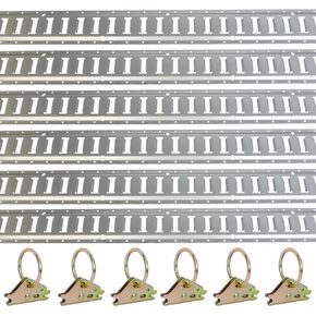 Trekassy E Track Tie-Down Rail Kits, 5ft Galvanized Steel Etrack Rails with 6 Steel O-Ring Anchors for Pickups, Trucks, Trailers, Vans (6 Pack)