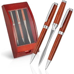 مجموعة أقلام وقلم رصاص وفتاحة رسائل من BF Systems Alex Navarre في علبة خشبية وزجاجية in Kuwait