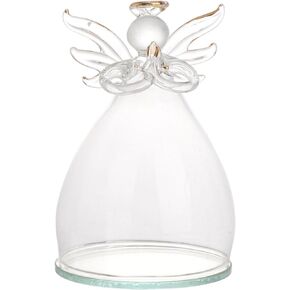 PRETYZOOM Glass Angel Dome, Clear Angel Shaped Cloche Jar With Base, Glass Angel Figurine Immortal Floral Cover For Valentines Day Mothers Day