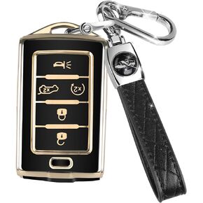 for Jeep Key Fob Cover with Keychain, Car Key Case Shell Protection 5 Buttons, Fit for Jeep | Grand Cherokee | Wagoneer | Grand Cherokee L | 2021 2022 2023 | Sort TPU Accessories, Blue