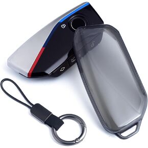 Car Key Fob Cover Case Keychain Compatible with BMW X1 X5 X6 X7 740i 760i iX XM i7 2023 2024 Transparent Black