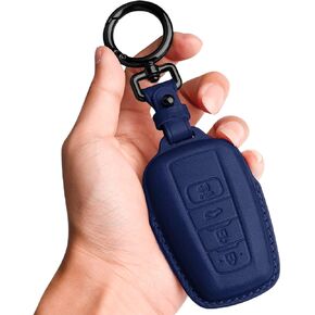 Tukellen for Toyota Key Fob Cover Genuine Leather With Keychain,Leather Key Case Protector Compatible with 2020-2022 Highlander Corolla Prius 2018-2024 RAV4 Camry Avalon C-HR GT86 -Black