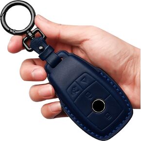 Tukellen for Mercedes Benz key fob cover Genuine Leather with keychain,Leather Protector Key case compatible with 2017-2023 E-Class 2018-2021 S-Class 2019-2023 A-Class C-Class G-Class -Black