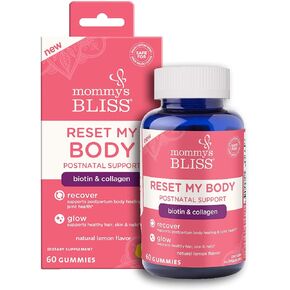 Mommy's Bliss Postnatal Support Reset My Body Gummies with Biotin & Collagen, Supports Postpartum Energy, Healing & Joint Health + Hair, Skin & Nails Health, Gluten Free, 60 Gummies (30 Servings)