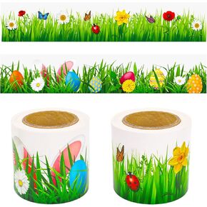 Lucleag Spring Easter Bulletin Board Border, 2 Rolls Spring Green Grass Easter Egg Bunny Bulletin Board Border Trim for Spring Easter School Classroom Holiday Decorations, 78.7 ft in Kuwait