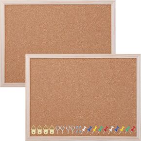 Aodaer Pack of 2 Cork Board Bulletin Board Notice Pin Board Square Pin Board Wall Mounted Cork Board for Office Home and School, 15.7 x 12 Inches, Natural