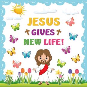 Whaline 70Pcs Easter Bulletin Board Decoration Religious Jesus Gives New Life Butterfly Flower Cutouts Board Border Spring Easter Classroom Decor for School Home Wall Decoration