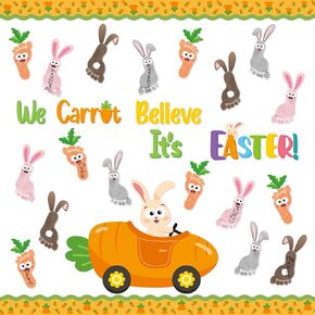 B1ykin 77Pcs Easter Chicks Handprint Bulletin Board Decoration Set, Chick It Out It’s Easter Cutout Chalkboard Wall Decor, Party Border Trim Supply for Elementary Kindergarten Preschool Classroom Home