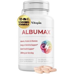 Albumin Supplement with Vitamin B Complex, Amino Acids, Egg White & Whey Protein Powder - Energy, Stamina, Immune, Wellness Support - 120 Tablets, Non-GMO, Gluten-Free