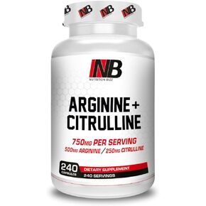 Arginine and Citrulline 240 Caps 750mg per Serving 500 mg Arginine 250mg Citrulline
