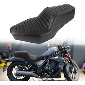 One-Piece Rider Passenger Seat Low Bucket Seat Cushion Diamond Stitching Compatible with Honda CMX 300 500 CMX300 CMX500 Rebel300 Rebel500 2017-2023 (Black Stitching,Diamond Pattern)