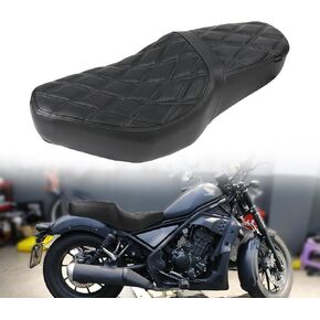 وسادة خياطة ماسية لمقعد الراكب من قطعة واحدة متوافقة مع Honda CMX 300 500 CMX300 CMX500 Rebel300 Rebel500 2017-2023 (خياطة حمراء، نمط ماسي)