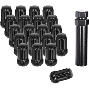 NPAUTO Wheel Lug Nuts 1/2 x 20 Black, 1/2''-20 Replacement for Ford Mustang, F-150, Explorer, Commander, Jeep Wrangler, Liberty, Grand Cherokee, Bulge Acorn Spline,1.38" Tall, 1 Lug Nut Key, 20+1Pcs