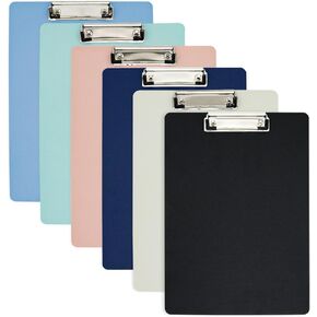 BOMEI PACK Plastic Clipboard, 6Pack Assorted Colors Office Clipboard, 12.5 x 9 Inch