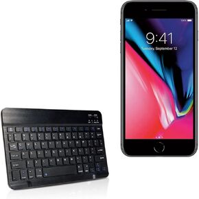 BoxWave Keyboard Compatible with Apple iPhone 8 Plus - SlimKeys Bluetooth Keyboard, Portable Keyboard with Integrated Commands for Apple iPhone 8 Plus - Jet Black