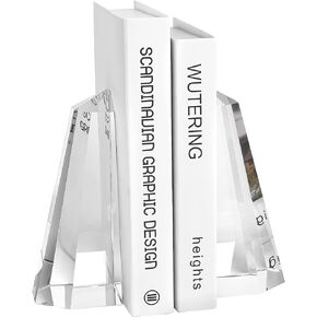 Handmade Crystal Bookends Half-Obelisk Design, 1 Pair of Decorative Tabletop Bookends for Office, Home, Desk