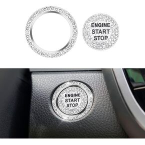 1797 Push Start Button Cover for Toyota Accessories Camry Corolla RAV4 Highlander 4Runner C-HR Avalon Land Cruiser Bling Car Engine Ring Sticker Decal Crystal Silver Pack of 2