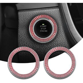 2 PCS Bling Car Start Button Decorative Stickers, Key Ignition Knob Double Row Diamond Shining Ring, Engine Start Stop Button Decal, Universal Interior Accessories for Most Cars (Dark Blue)