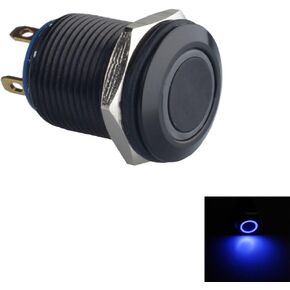 ESUPPORT Black Case 12mm White LED Light 2A Momentary Push Button Switch Stainless Waterproof Car Boat