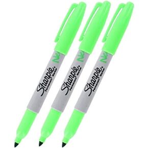 SHARPIE Neon Permanent Marker, Neon Green Ink, Pack of 3