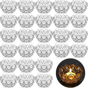 30 Pcs Tea Light Candle Holders Votive Candle Holders Crystal Tealight Holder Bowl Candle Stands Decorative Jewel Candle Centerpiece for Wedding Party Home Table Decor(Gold)
