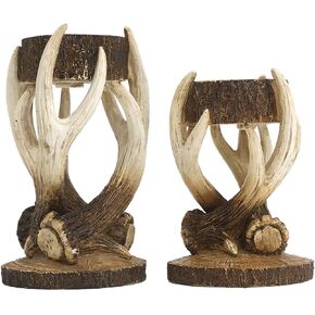 Antler Deer Candle Holders, Wildlife Elk Votive Tealight Holder,Rustic Home Decor,Cabin Log Decoration Set of 2