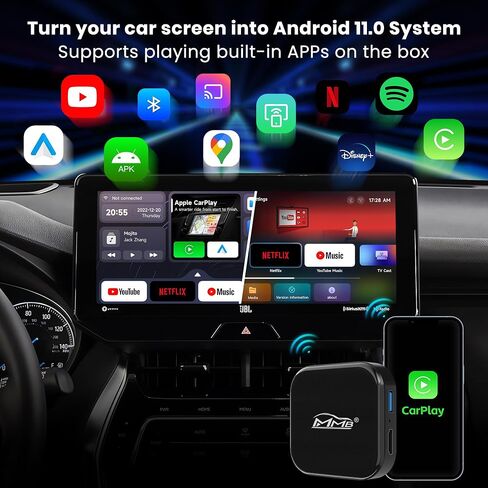 MMB Magic Box 2.0 Wireless Apple Carplay & Android auto، مدمج في YouTube/Netflix/التلفزيون العالمي/النسخ المتطابق/HDMI Carplay، بث الوسائط إلى السيارة/التلفزيون، دونجل CarPlay لجميع سيارات Apple CarPlay السلكية من المصنع in Kuwait
