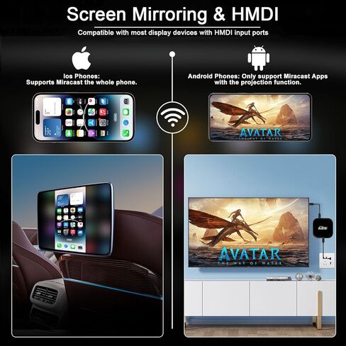 MMB Magic Box 2.0 Wireless Apple Carplay & Android auto، مدمج في YouTube/Netflix/التلفزيون العالمي/النسخ المتطابق/HDMI Carplay، بث الوسائط إلى السيارة/التلفزيون، دونجل CarPlay لجميع سيارات Apple CarPlay السلكية من المصنع in Kuwait