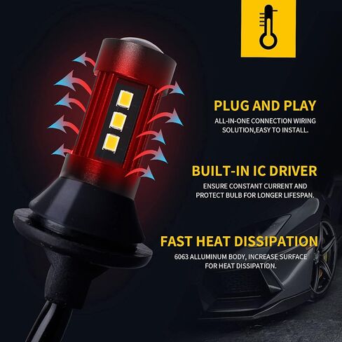 1157 Error Free Switchback DRL LED Turn Signal Light Bulbs White and Amber Output Black Body No Hyper Flash With Built-In Resistors in Saudi Arabia